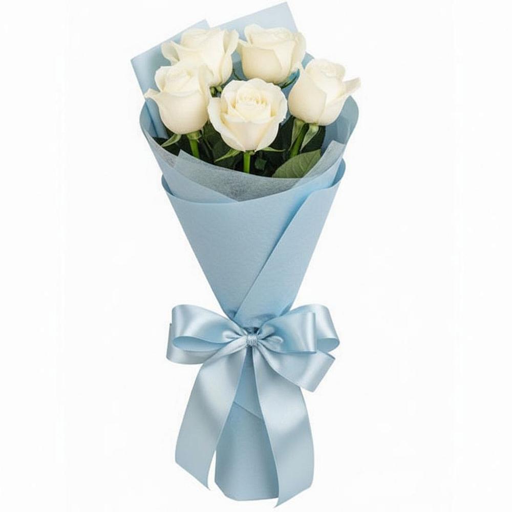 Букет 5 Белых роз Проуд в Омсукчан