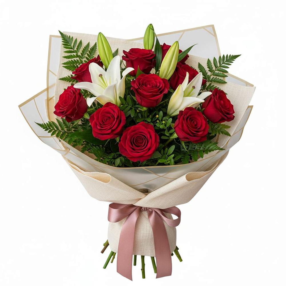 Букет цветов из: Лилии и Розы в Омсукчан