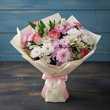 Букет цветов из:  Хризантемы, Альстромерии и Розы в Омсукчан