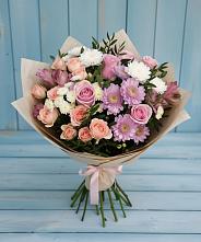 Букет цветов из:  Хризантемы, Розы и Альстромерии #REPLACE_PRED# Омсукчан