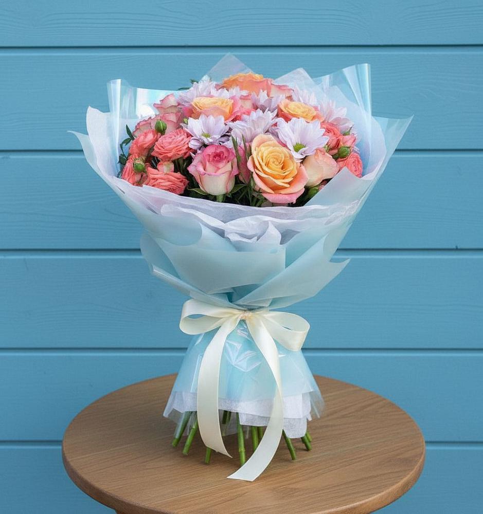 Букет цветов из: Хризантемы и Розы в Омсукчан